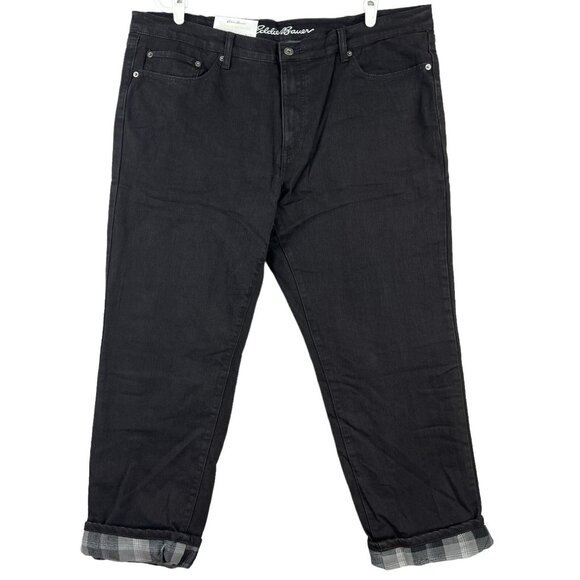 NWT Eddie Bauer Men's Flannel Lined Black Denim Jeans 40x34 Straight Fit Stretch - Picture 1 of 14